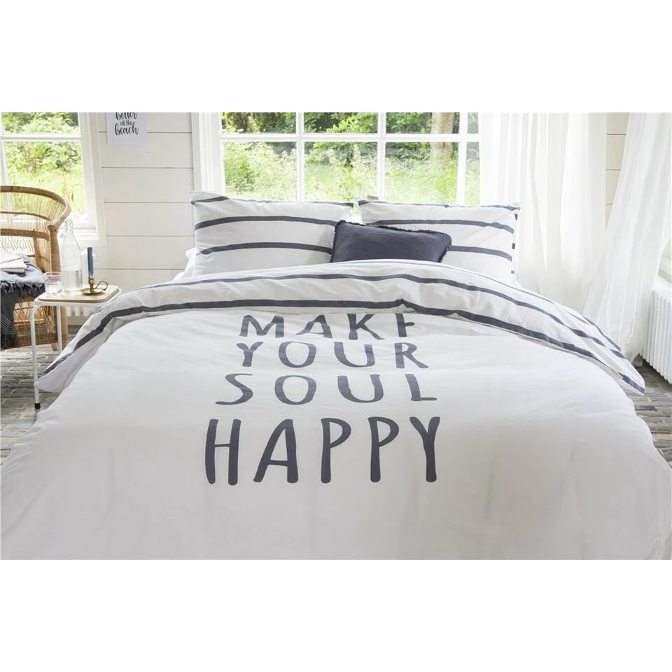 Walra - Dekbedovertrek Happy Wake Up - 140x220 Cm - Wit / Blauw 4 Walra - Dekbedovertrek Happy Wake Up - 140x220 Cm - Wit / Blauw - Afbeelding 2