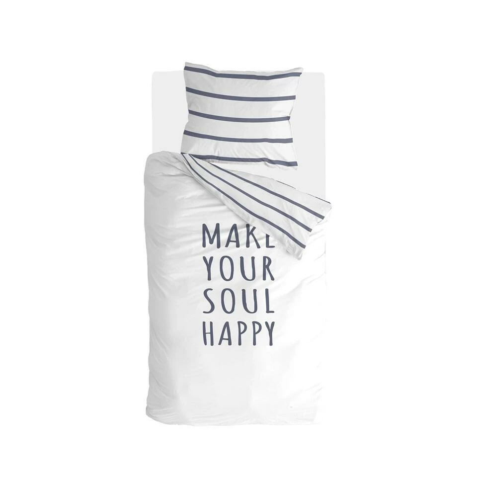 Walra - Dekbedovertrek Happy Wake Up - 140x220 Cm - Wit / Blauw 3 Walra - Dekbedovertrek Happy Wake Up - 140x220 Cm - Wit / Blauw