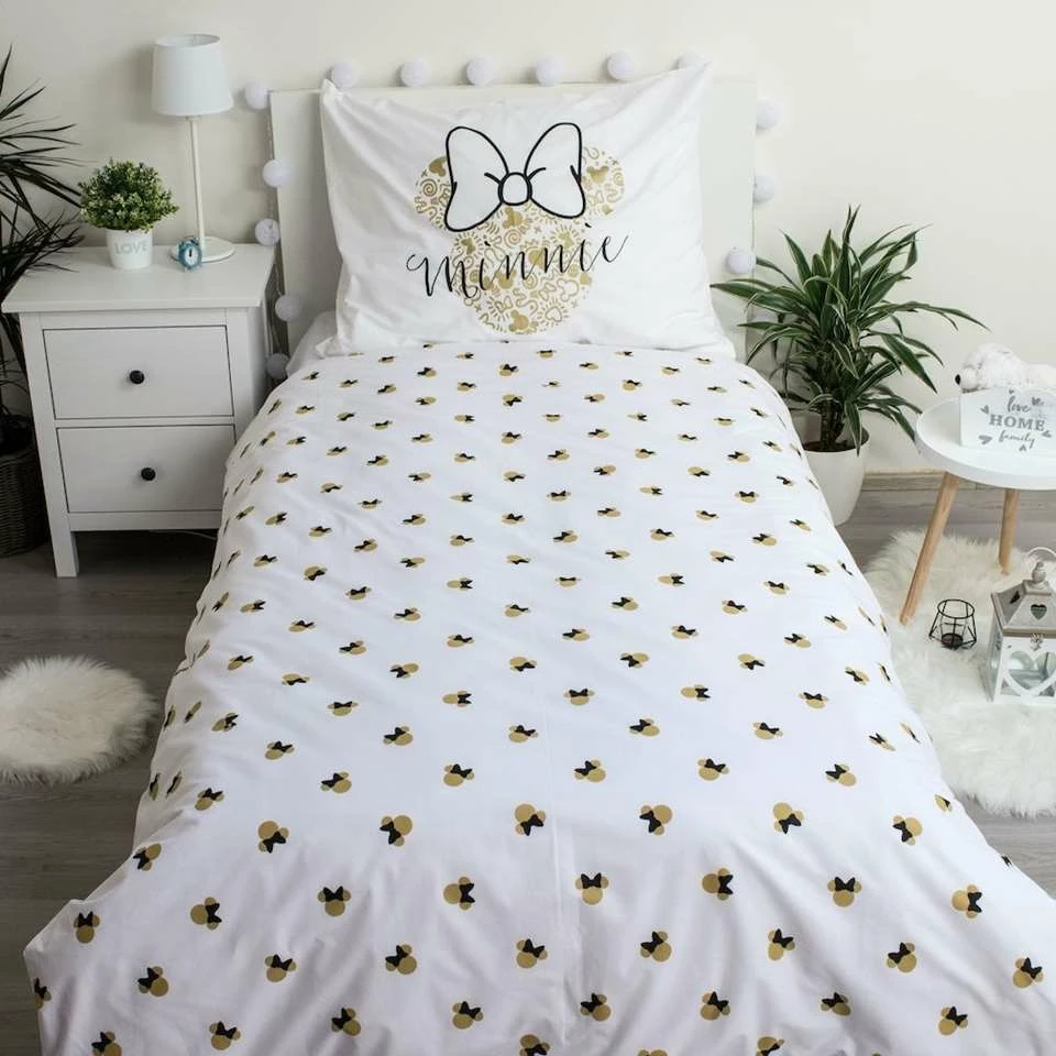 Disney Minnie Mouse Dekbedovertrek Gold - Eenpersoons - 140 X 200 Cm - Katoen 5 Disney Minnie Mouse Dekbedovertrek Gold - Eenpersoons - 140 X 200 Cm - Katoen - Afbeelding 3