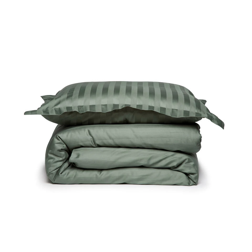 Damai Dekbedovertrek Katoen-satijn - 260x260/220cm - Groen Gestreept 4 Damai Dekbedovertrek Katoen-satijn - 260x260/220cm - Groen Gestreept - Afbeelding 2