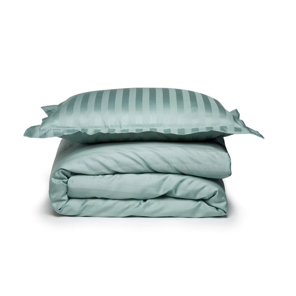 Damai Dekbedovertrek Katoen-satijn - 240 X 240/220cm - Mist Groen Gestreept 4 Damai Dekbedovertrek Katoen-satijn - 240 X 240/220cm - Mist Groen Gestreept - Afbeelding 2