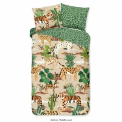 Good Morning Dekbedovertrek "Felines" - Zand - (140x220 Cm)