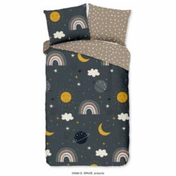 Good Morning Dekbedovertrek "Space" - Antraciet - (140x220 Cm)