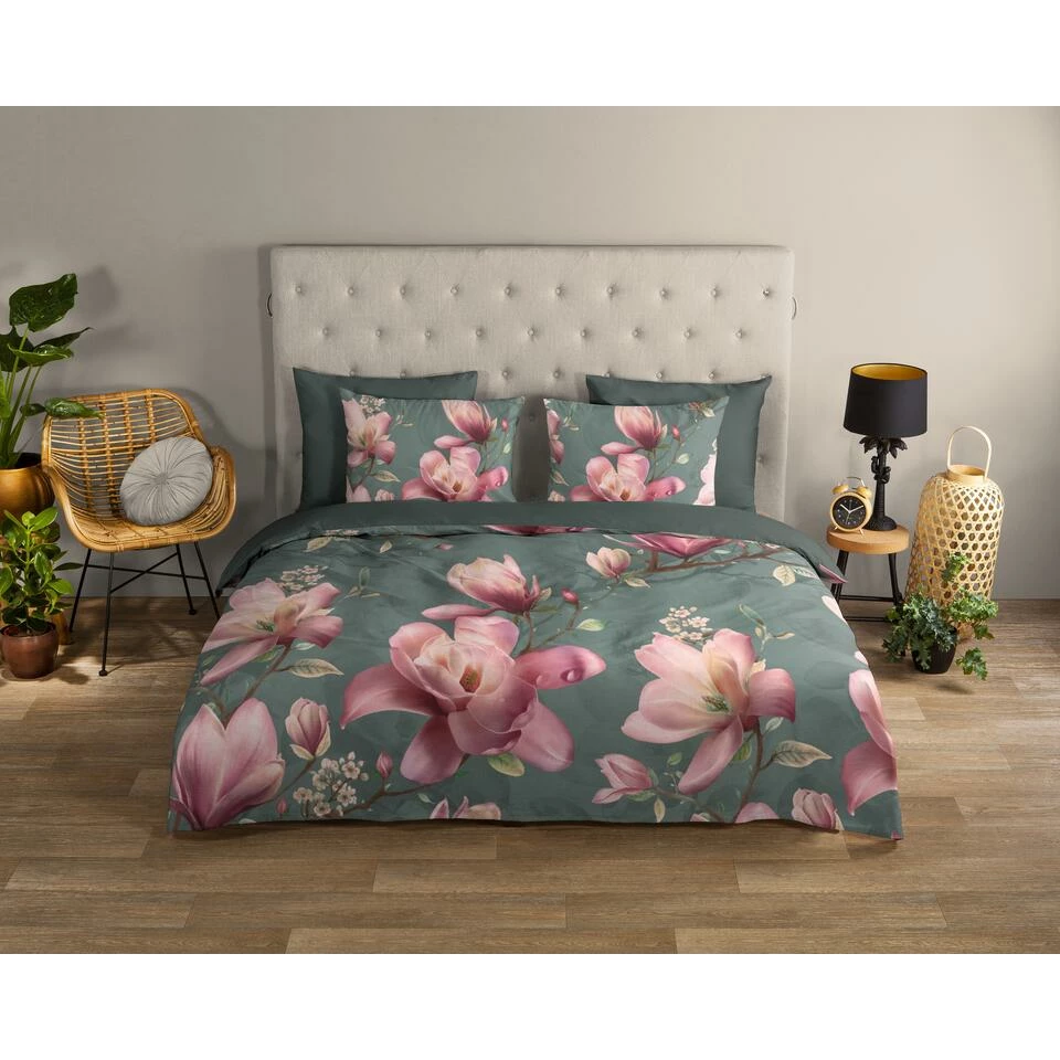 Good Morning Dekbedovertrek "Magnolia" - Groen - (240x220 Cm) 4 Good Morning Dekbedovertrek "Magnolia" - Groen - (240x220 Cm) - Afbeelding 2