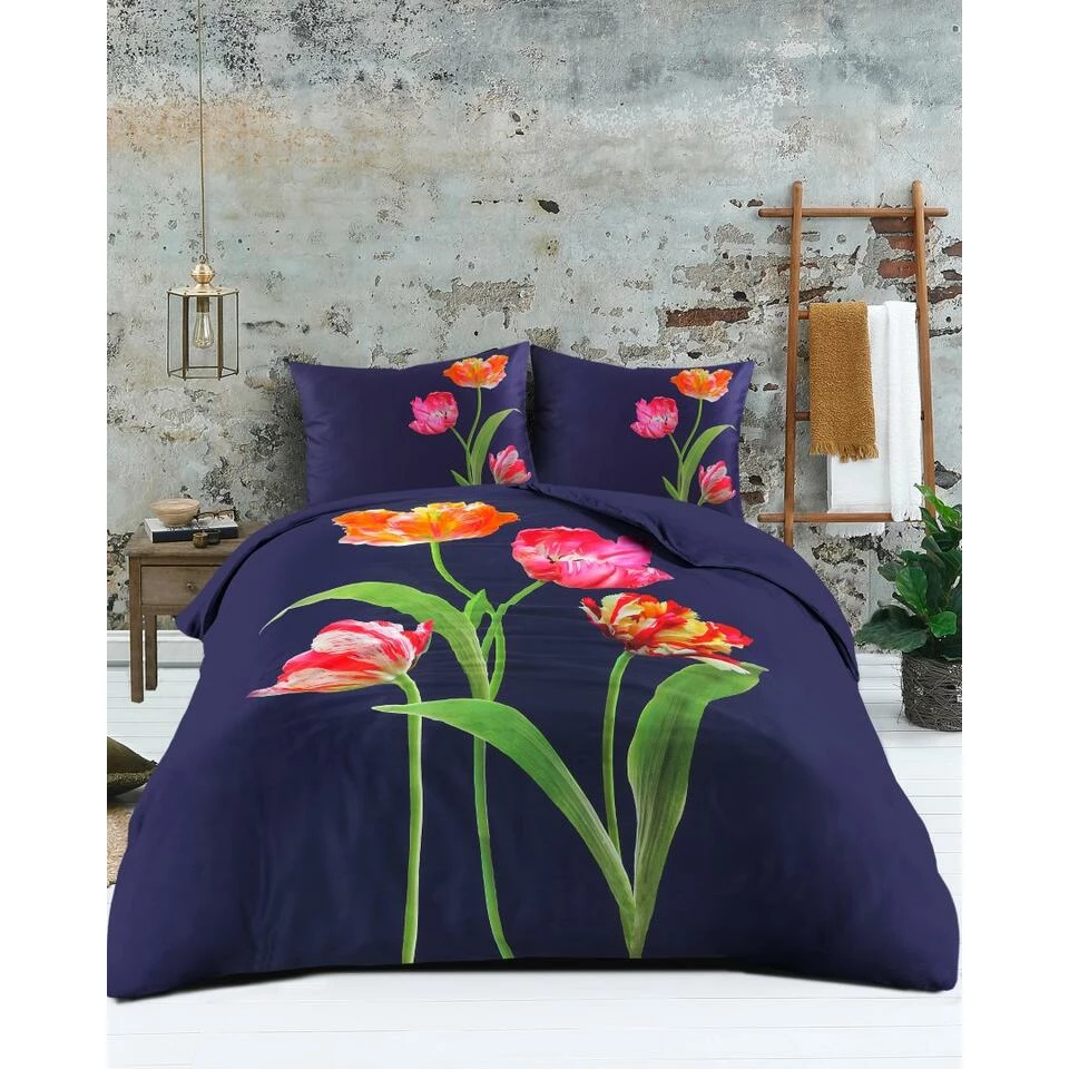 Papillon Dekbedovertrek Tulips - 240x200/220 Cm - Navy 4 Papillon Dekbedovertrek Tulips - 240x200/220 Cm - Navy - Afbeelding 2