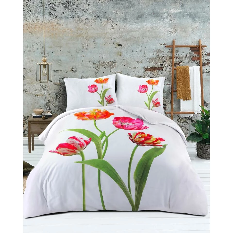 Papillon Dekbedovertrek Tulips - 240x200/220 Cm - Wit 4 Papillon Dekbedovertrek Tulips - 240x200/220 Cm - Wit - Afbeelding 2