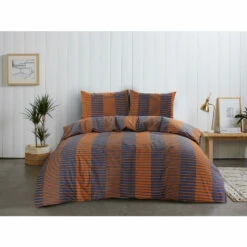 Comfort Dekbedovertrek Zef Strepen - Caramel/blauw - 200x200/220 Cm -NL Beddengoed Verkoop 2024 31105989 9050